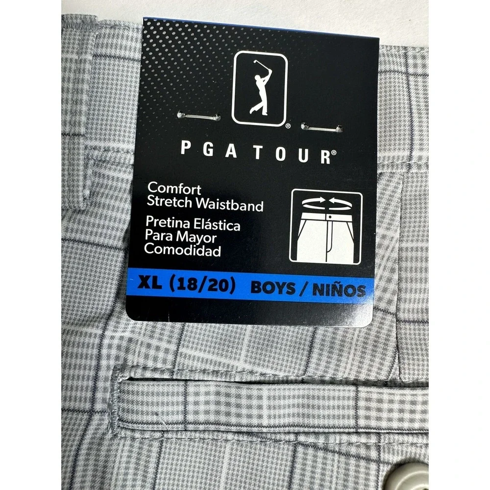 PGA TOUR Boys' Flat Front Printed Golf Short, Bright White, XL (18-20)‎